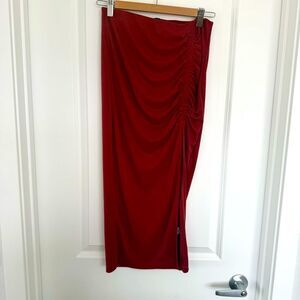 DYNAMITE | Red Ruched Midi Skirt